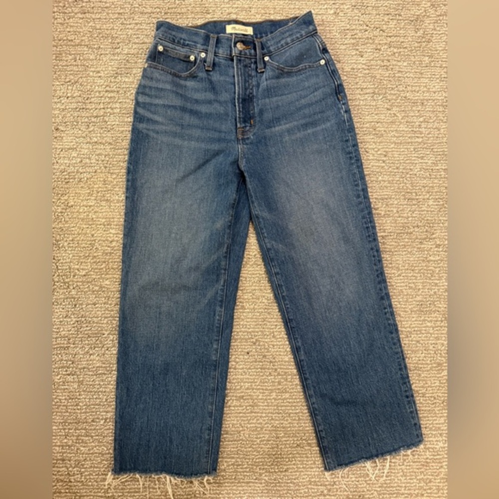 Madewell The Perfect Vintage Straight Jeans Raw Hem High Rise Size 26